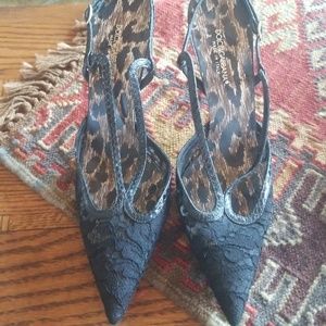 Lace and leather high heel